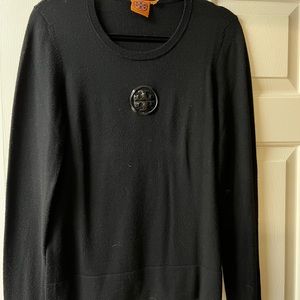 Tory Burch Black sweater with black patent emblem size large